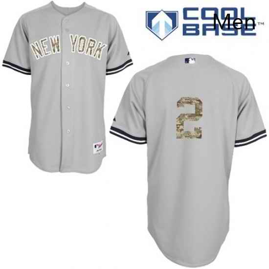 Mens Majestic New York Yankees 2 Derek Jeter Replica Grey USMC Cool Base MLB Jersey